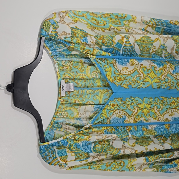 {Caché} Women’s Blouse Multicolor Tassel Print Tie Cold Shoulder Blouse - Size S - Picture 4 of 12